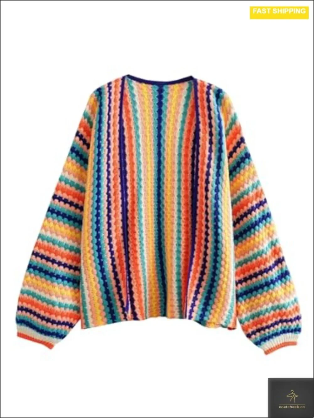 Striped Open Front Knit Cardigan Jacket Long Sleeve Women Casual Loose Fit Rib